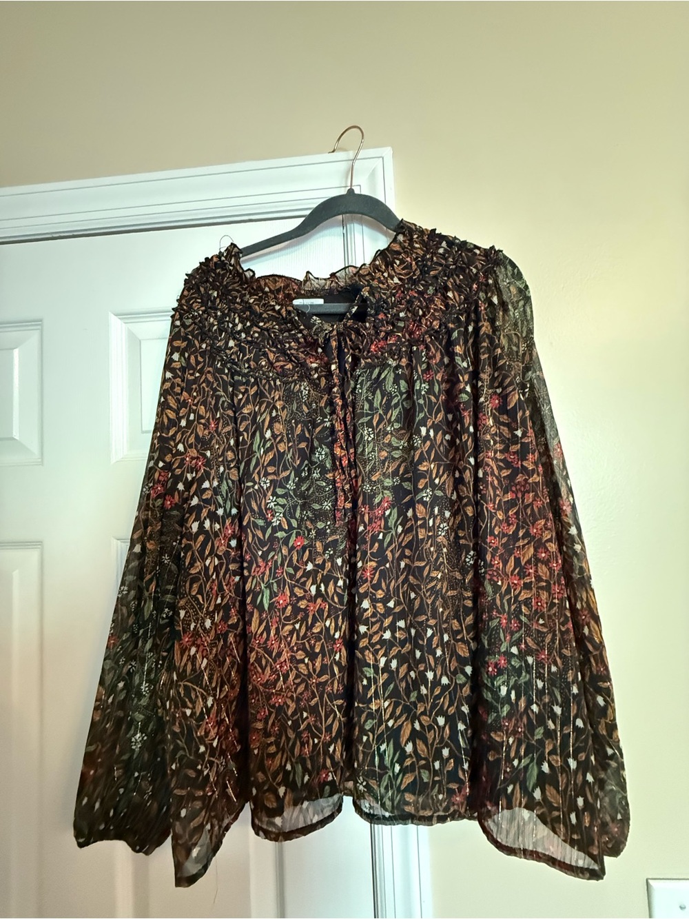Maurices Black Multi Floral Smocked Neck Blouse